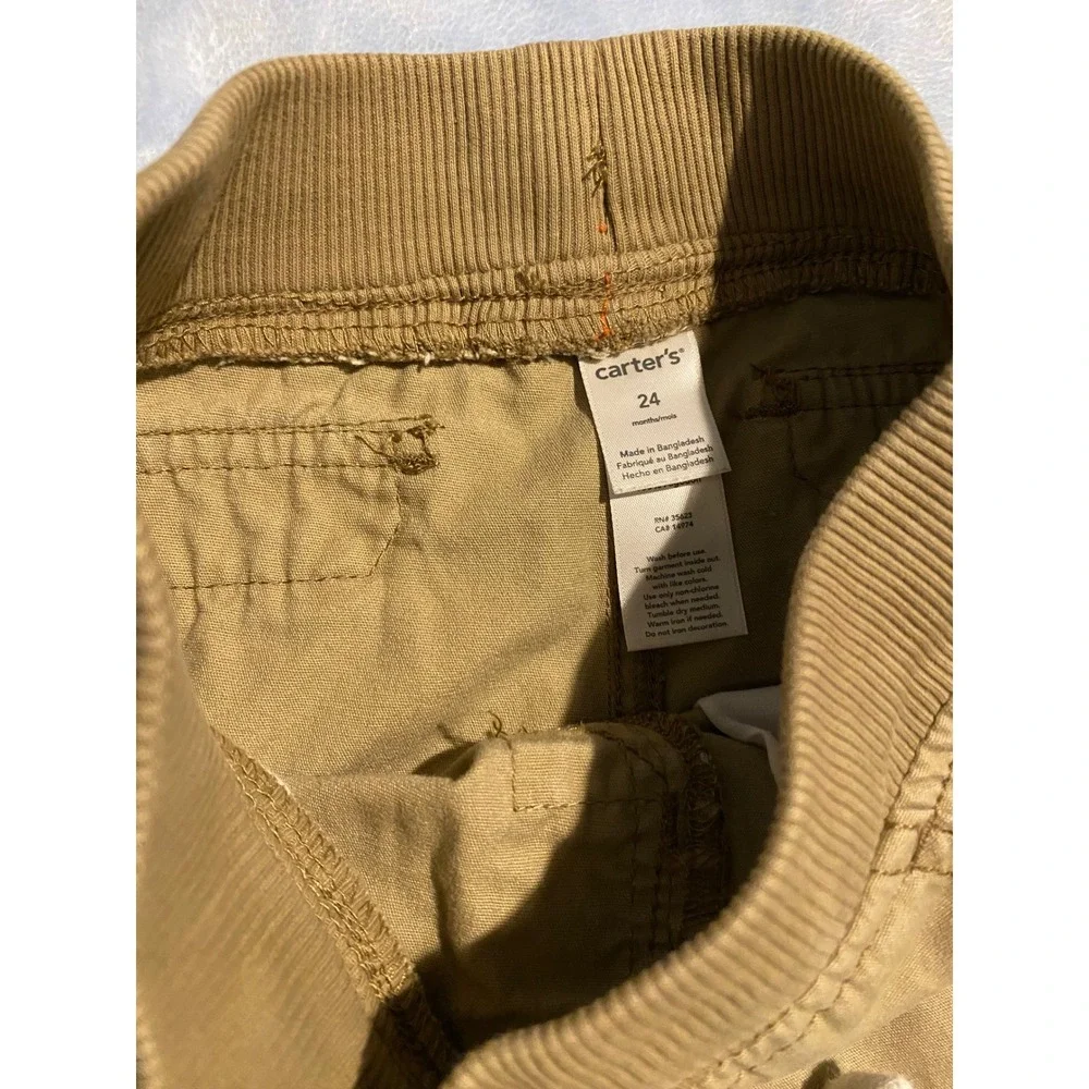 Carters Kids 2T Pull On Cargo Pants Lot 2 Navy Blue Khaki Tan Cotton Trousers
